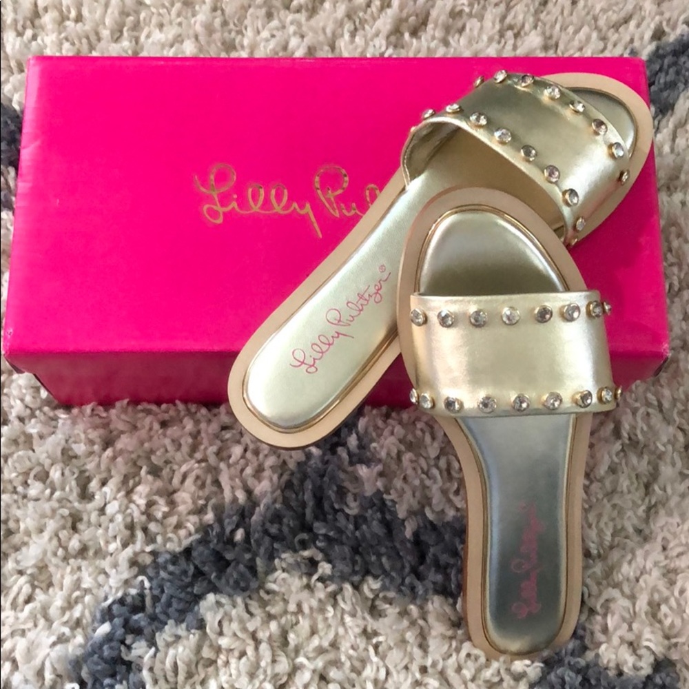 Lilly Pulitzer gold Slides